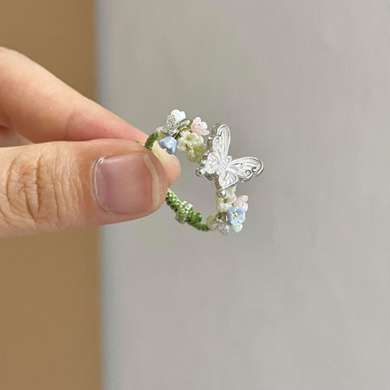 「雨中碧蝶」蝶の花の指輪